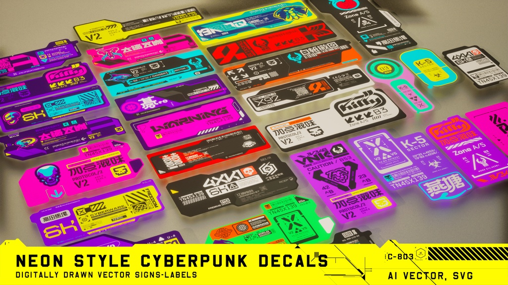 Cyberpunk Decals Vector pack 5