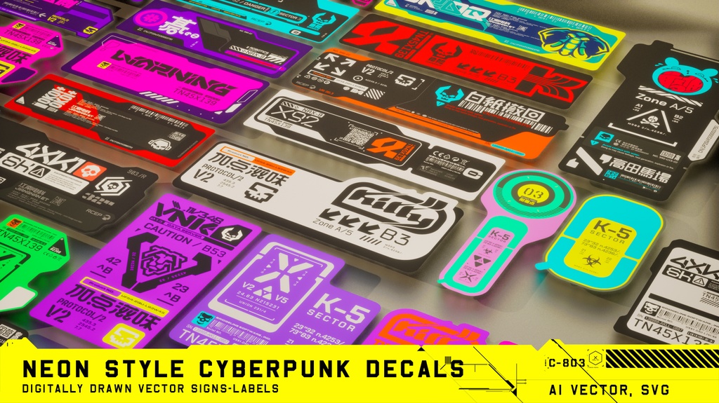 Cyberpunk Decals Vector pack 5