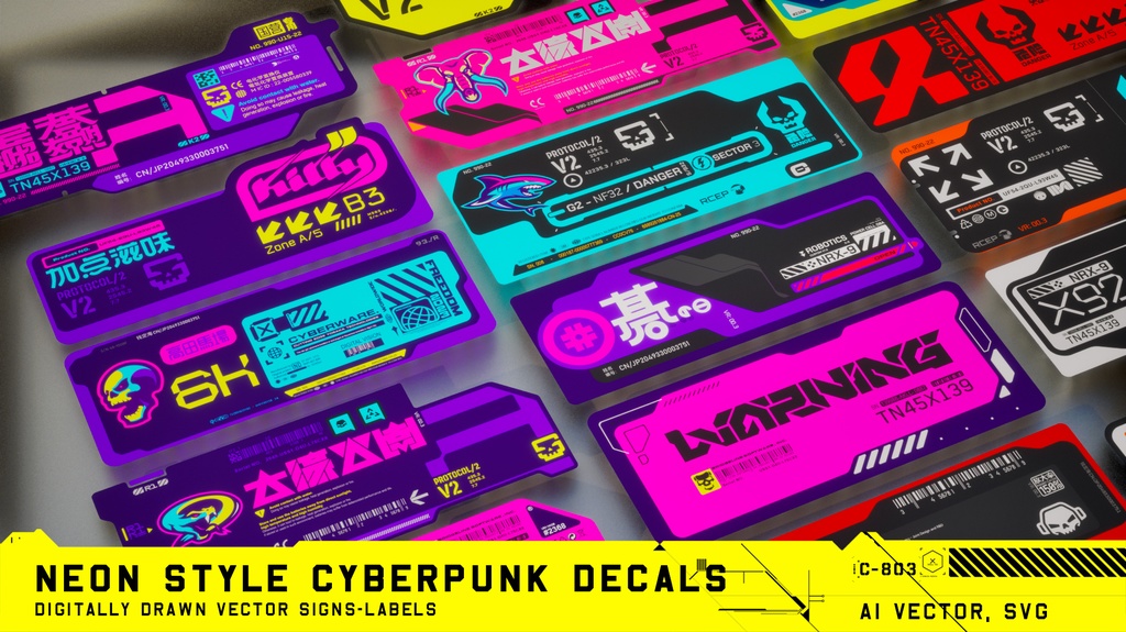 Cyberpunk Decals Vector pack 5