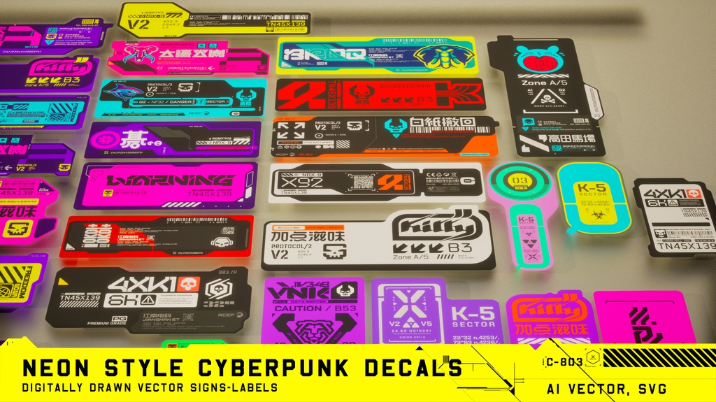 Cyberpunk Decals Vector pack 5