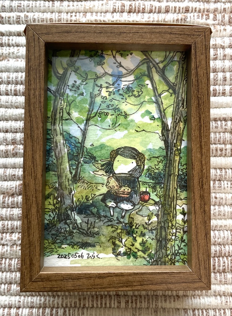 ミニ額装原画「森の中で」