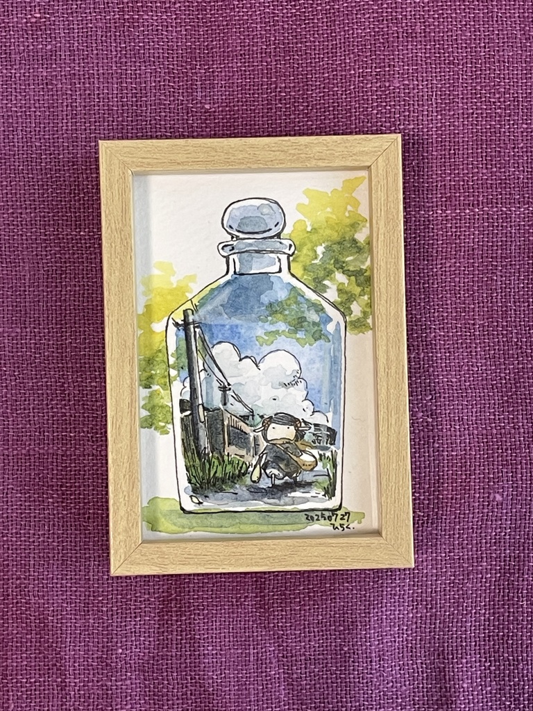 ミニ額装原画「夏の瓶詰め」