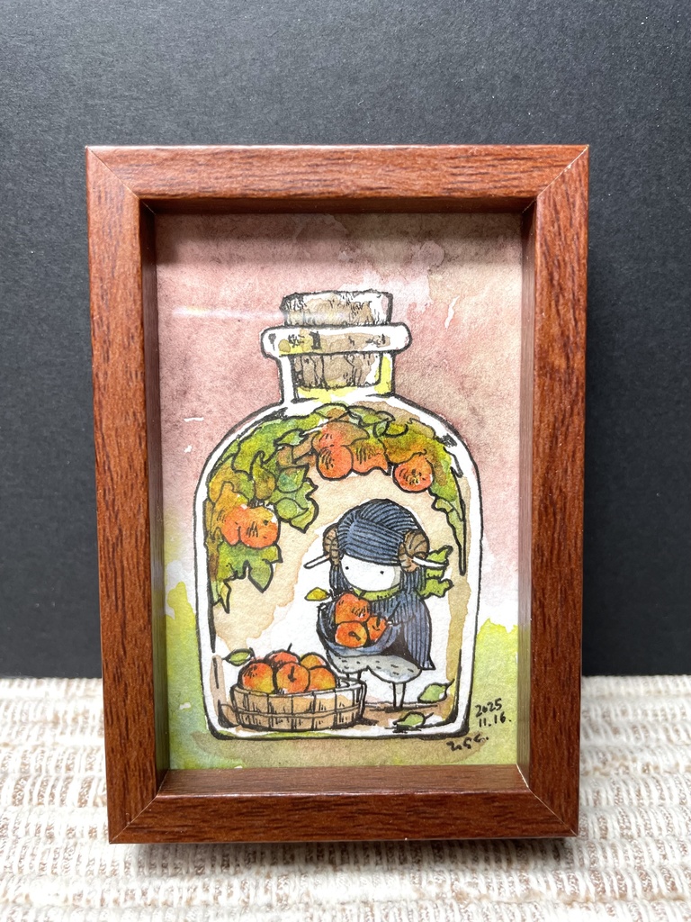 ミニ額装原画「秋の瓶詰め」