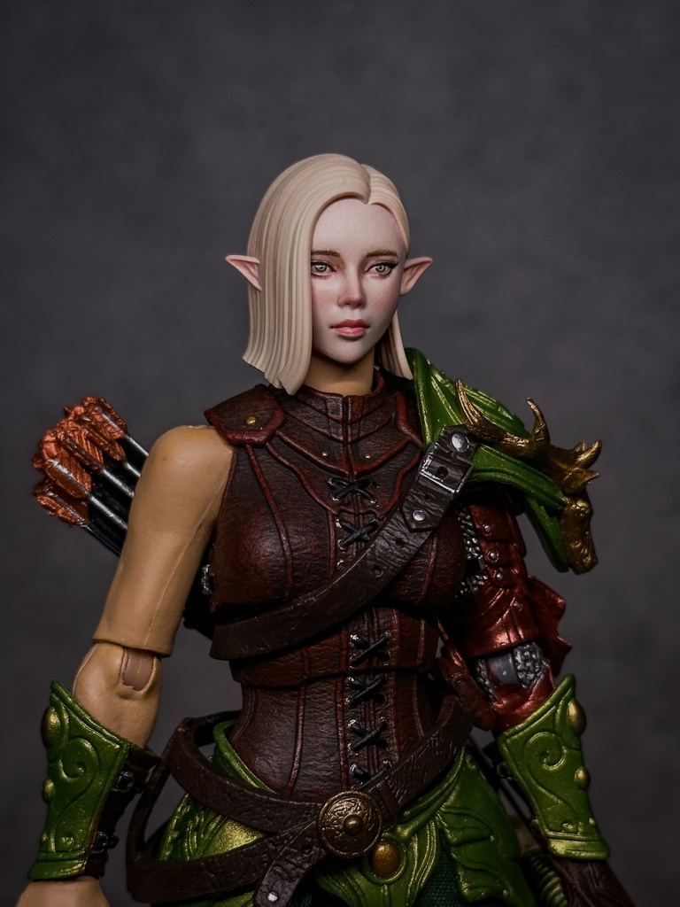 【カスタムヘッド】HF002 ファンタジー女性 エルフ (mythic legionsなどファンタジーフィギュア向け 1/10〜1/12スケール向け)