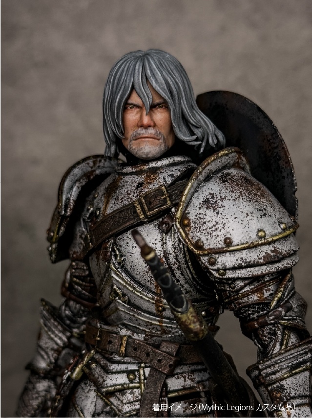 【カスタムヘッド】男性ヒューマン 灰銀の騎士 / 暁の将軍(mythic legionsなどファンタジーフィギュア向け 1/10〜1/12スケール向け)HM001