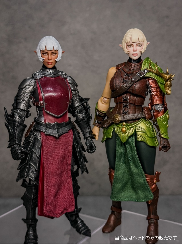 【カスタムヘッド】女性エルフB 緑風の剣花 / 宵闇の閃姫(mythic legionsなどファンタジーフィギュア向け 1/10〜1/12スケール向け)HF003