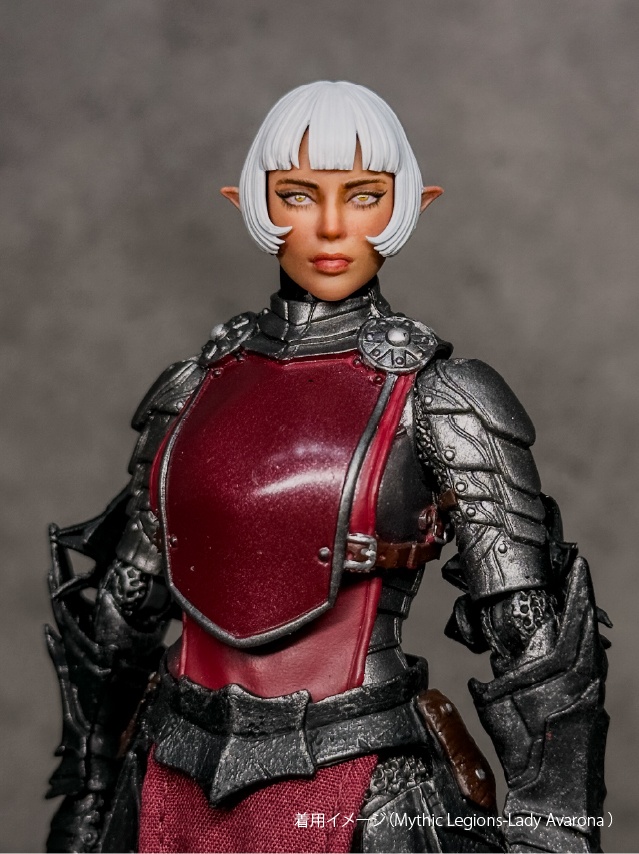 【カスタムヘッド】女性エルフB 緑風の剣花 / 宵闇の閃姫(mythic legionsなどファンタジーフィギュア向け 1/10〜1/12スケール向け)HF003