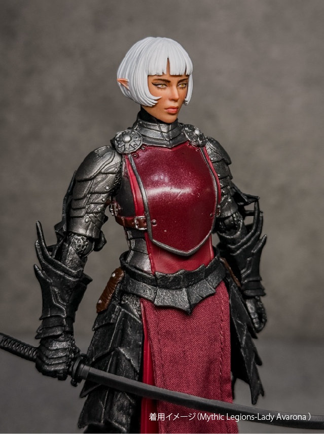 【カスタムヘッド】女性エルフB 緑風の剣花 / 宵闇の閃姫(mythic legionsなどファンタジーフィギュア向け 1/10〜1/12スケール向け)HF003