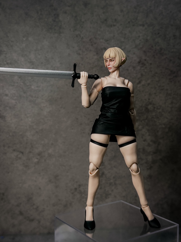 【カスタムヘッド】女性エルフB 緑風の剣花 / 宵闇の閃姫(mythic legionsなどファンタジーフィギュア向け 1/10〜1/12スケール向け)HF003