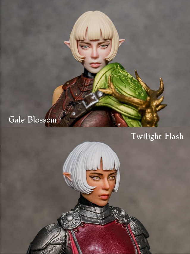 【カスタムヘッド】女性エルフB 緑風の剣花 / 宵闇の閃姫(mythic legionsなどファンタジーフィギュア向け 1/10〜1/12スケール向け)HF003