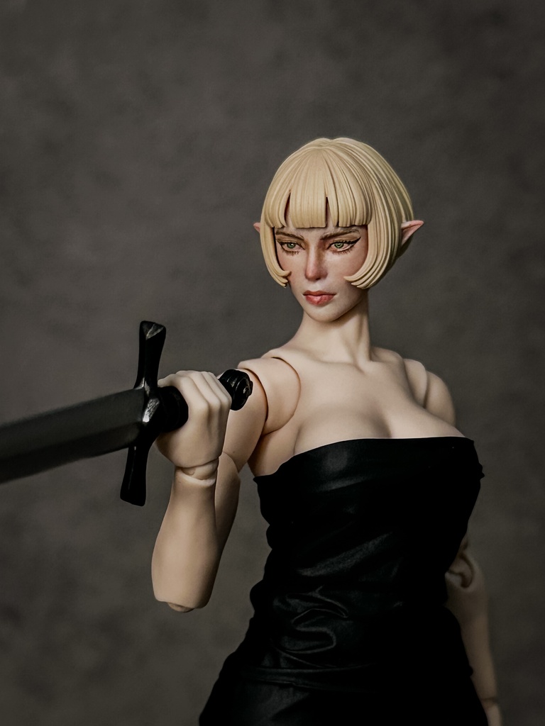 【カスタムヘッド】女性エルフB 緑風の剣花 / 宵闇の閃姫(mythic legionsなどファンタジーフィギュア向け 1/10〜1/12スケール向け)HF003