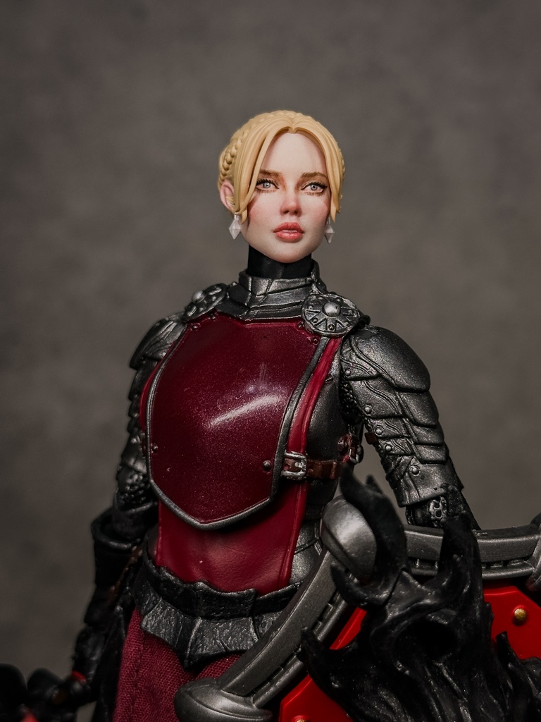 【カスタムヘッド】女性ヒューマンA 紅蓮の姫騎士(mythic legionsなどファンタジーフィギュア向け 1/10〜1/12スケール向け)HF004