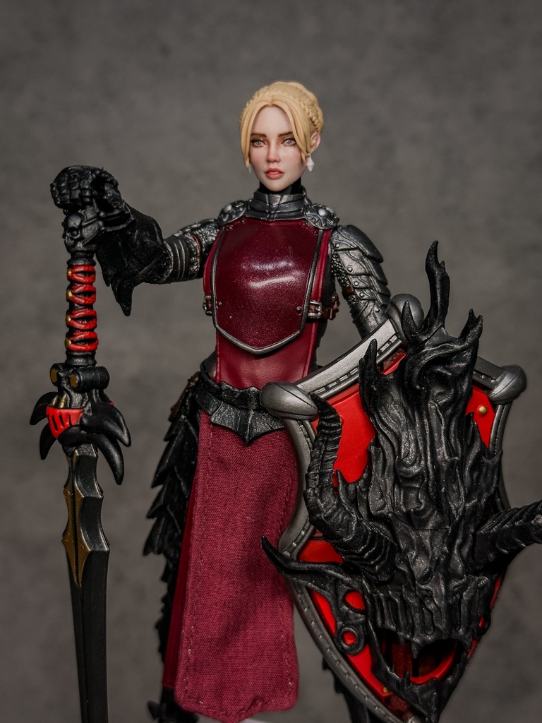 【カスタムヘッド】女性ヒューマンA 紅蓮の姫騎士(mythic legionsなどファンタジーフィギュア向け 1/10〜1/12スケール向け)HF004
