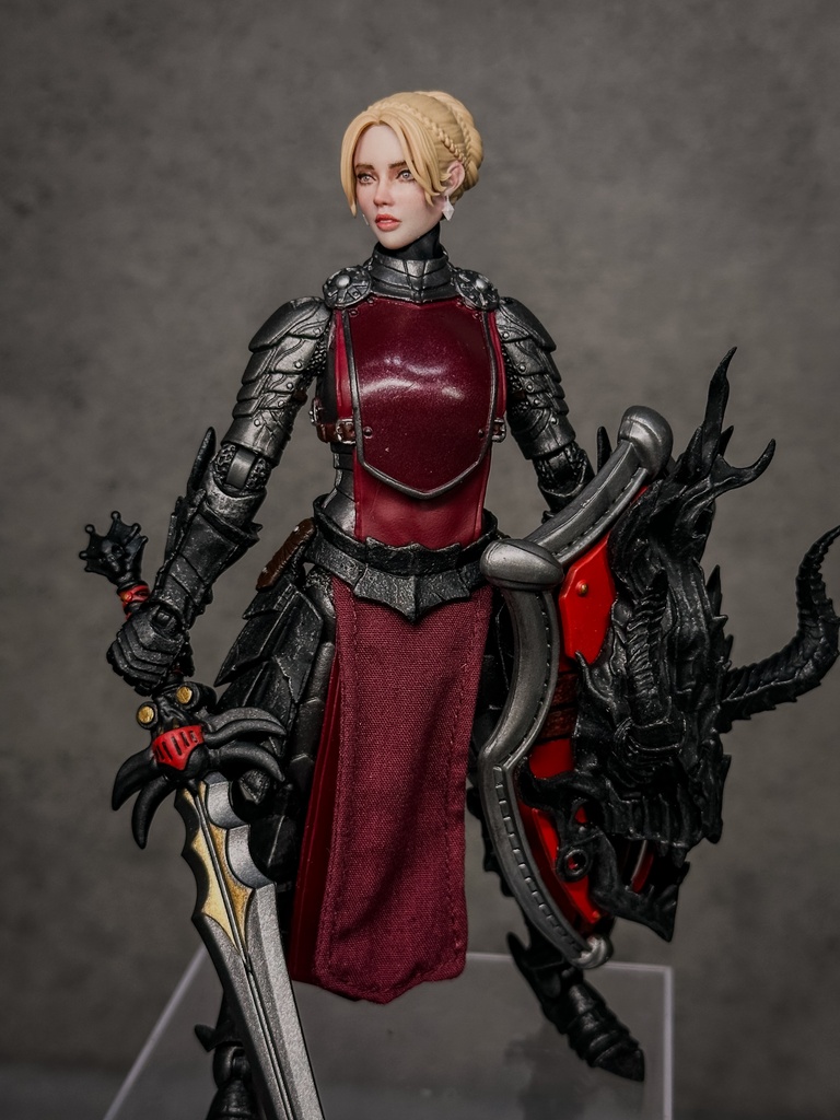 【カスタムヘッド】女性ヒューマンA 紅蓮の姫騎士(mythic legionsなどファンタジーフィギュア向け 1/10〜1/12スケール向け)HF004