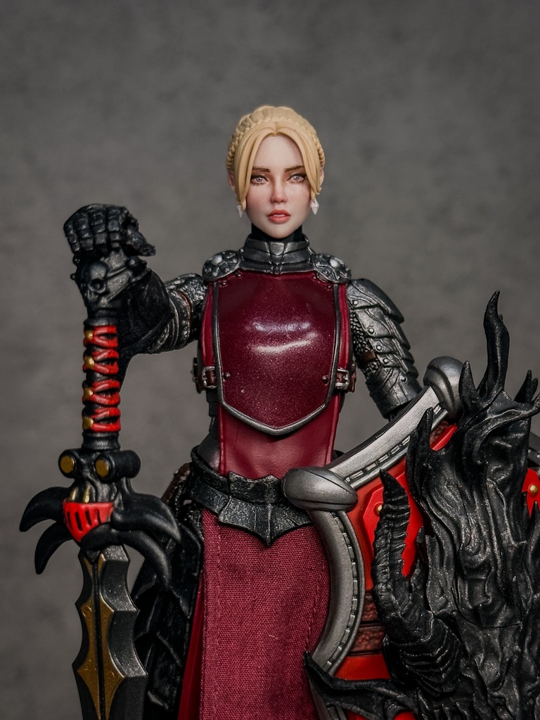 【カスタムヘッド】女性ヒューマンA 紅蓮の姫騎士(mythic legionsなどファンタジーフィギュア向け 1/10〜1/12スケール向け)HF004