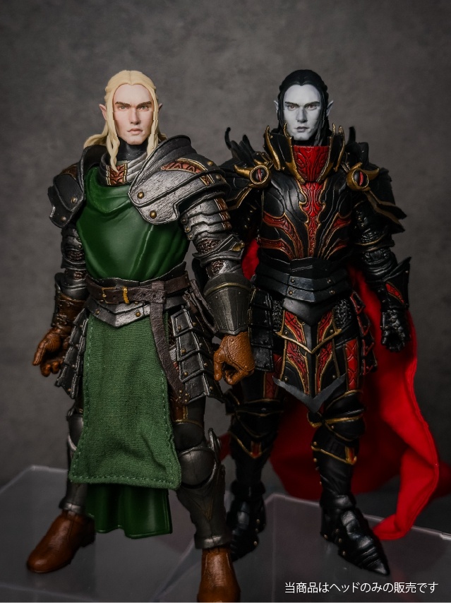 【カスタムヘッド】男性エルフ 緑風の貴公子 / 漆黒の吸血公(mythic legionsなどファンタジーフィギュア向け 1/10〜1/12スケール向け)HM002