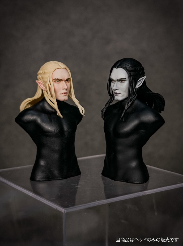 【カスタムヘッド】男性エルフ 緑風の貴公子 / 漆黒の吸血公(mythic legionsなどファンタジーフィギュア向け 1/10〜1/12スケール向け)HM002