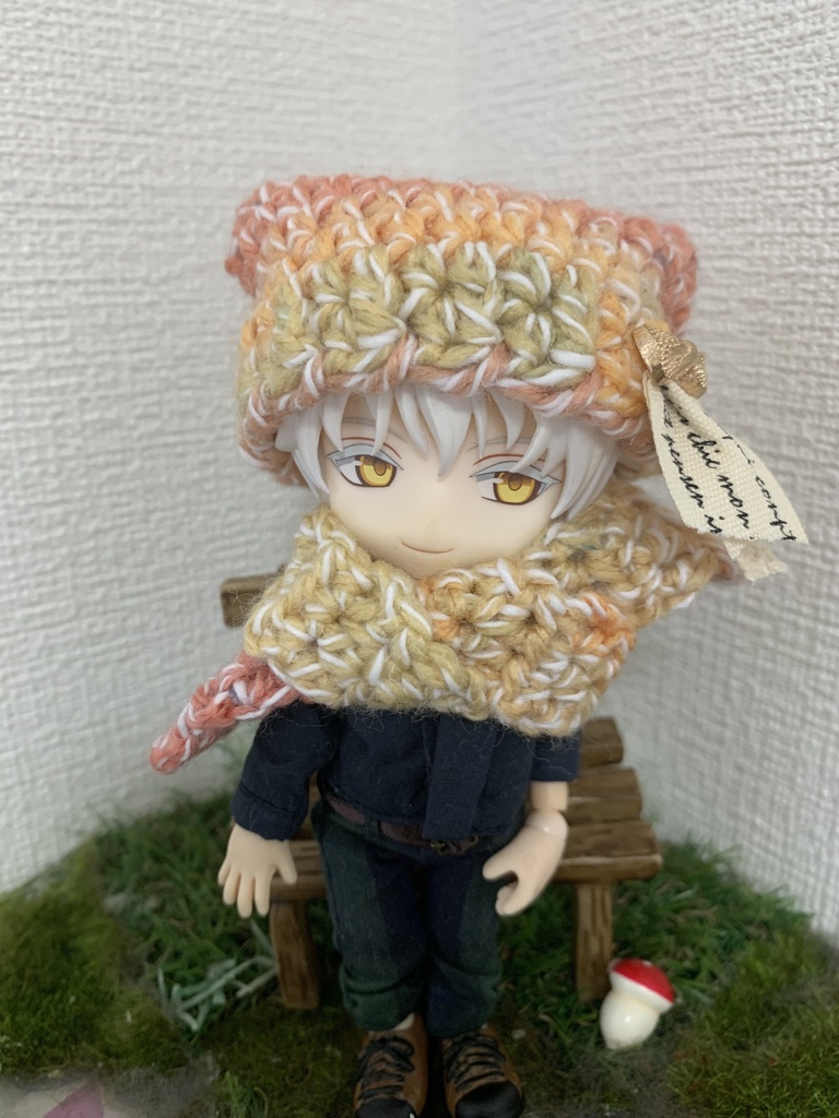 猫耳帽子とマフラーセットカラフル