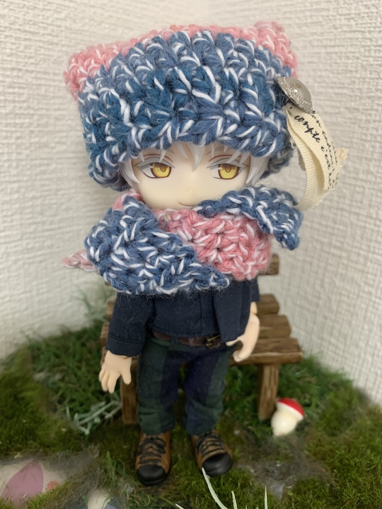 猫耳帽子とマフラーセットカラフル