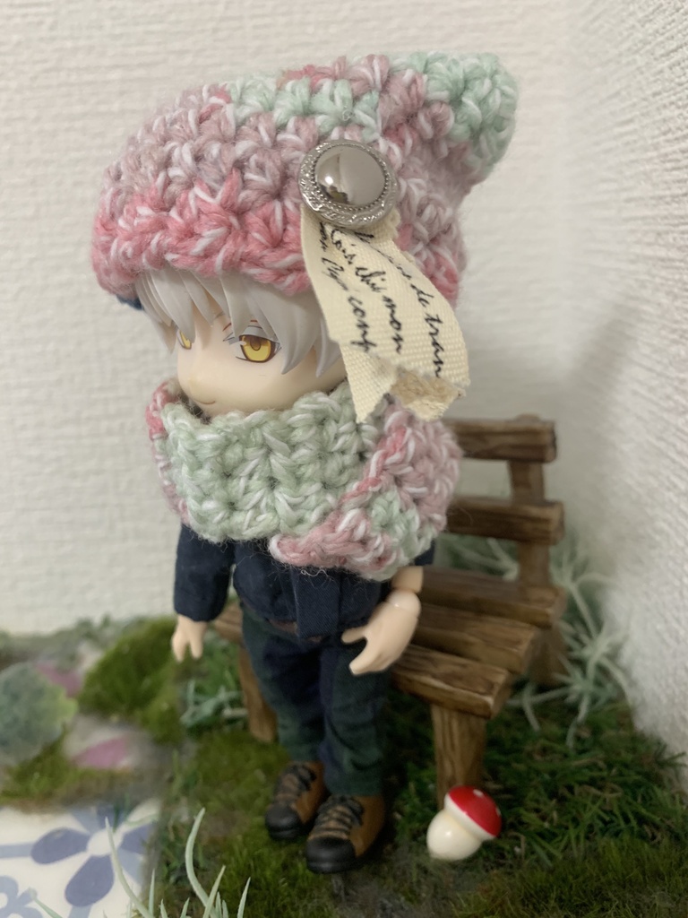 猫耳帽子とマフラーセットカラフル