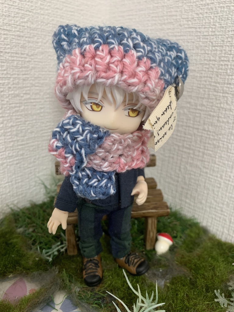 猫耳帽子とマフラーセットカラフル