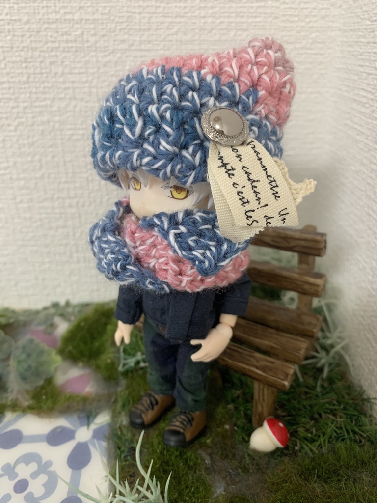 猫耳帽子とマフラーセットカラフル