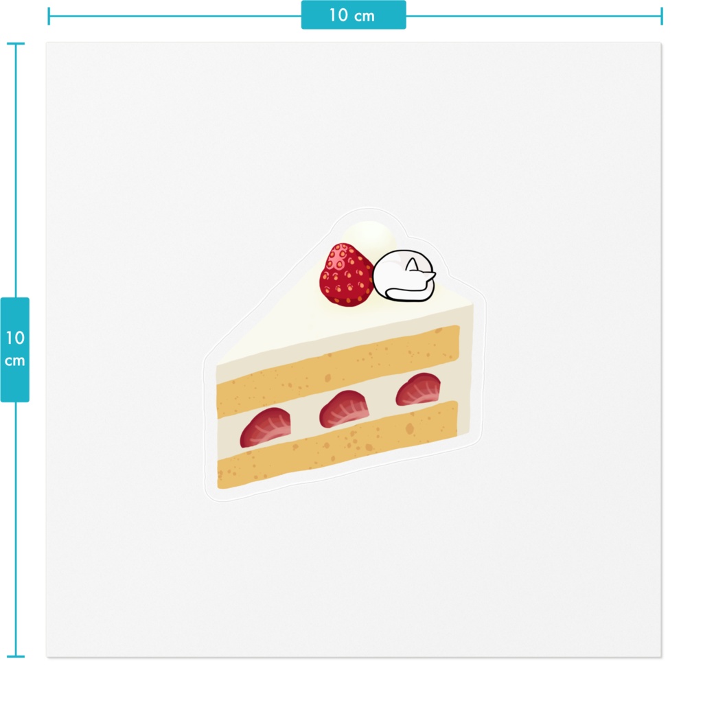 いちごのショートケーキとしろいねこのステッカー