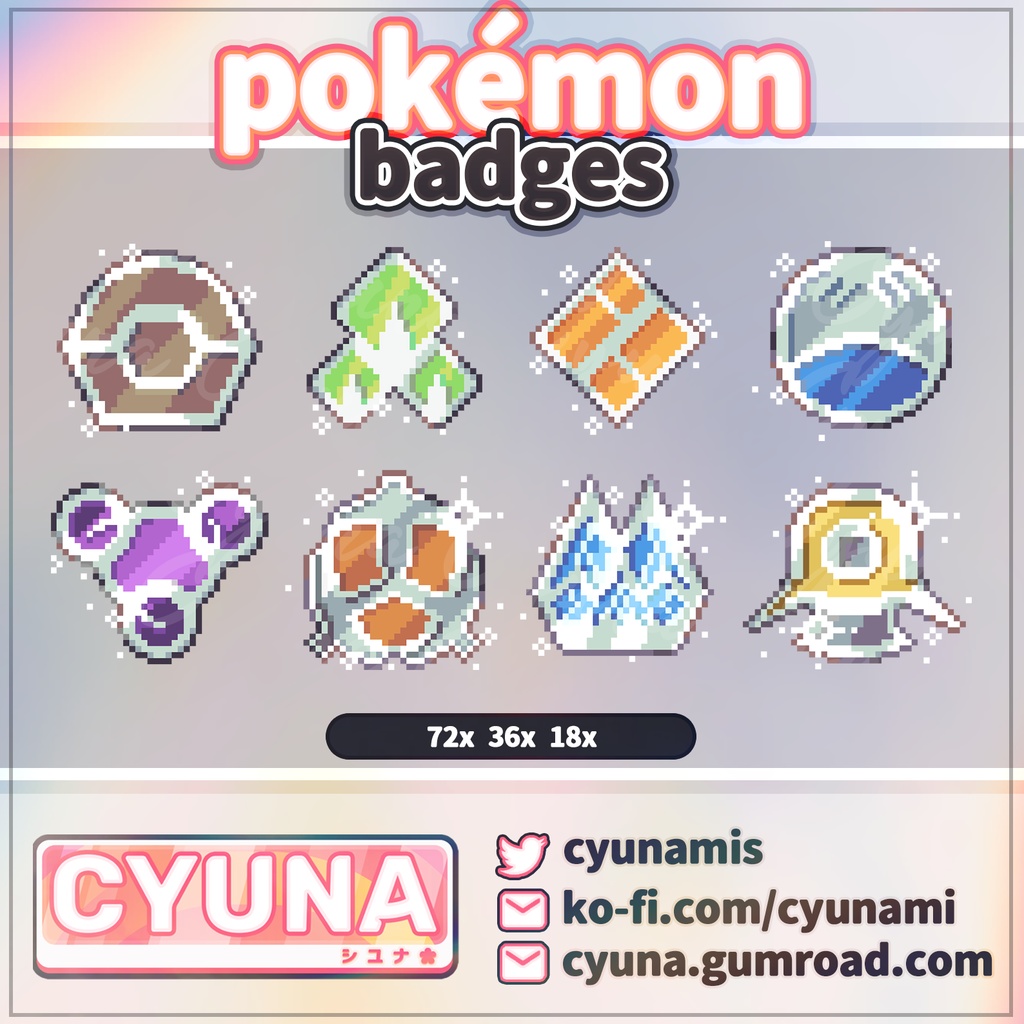 Pokémon Pixel Art Gym Badges Set