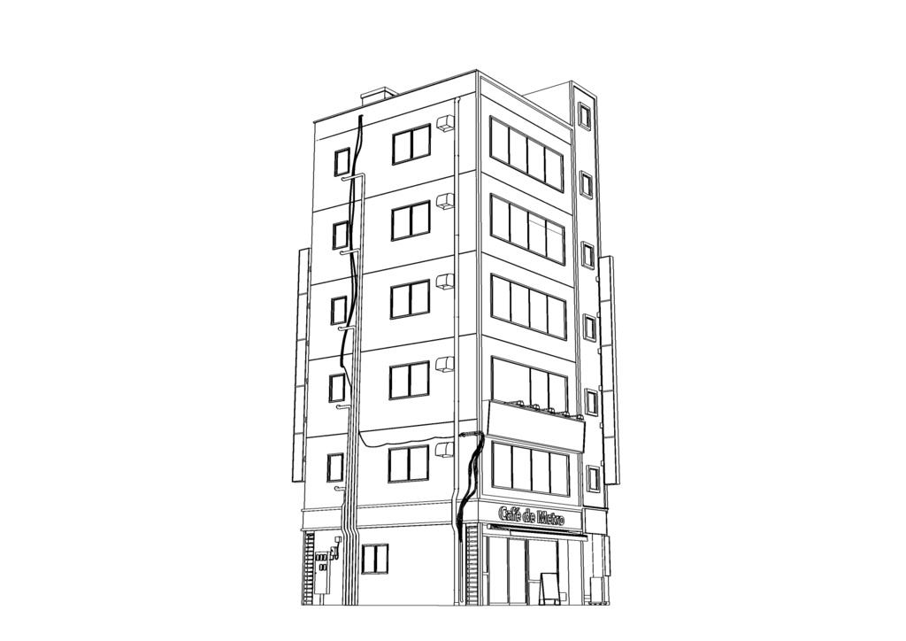 【3D素材】繁華街ビル01【.fbx】