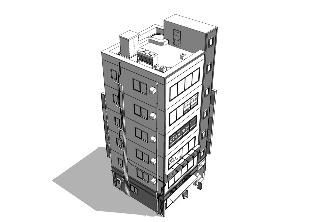 【3D素材】繁華街ビル01【.fbx】