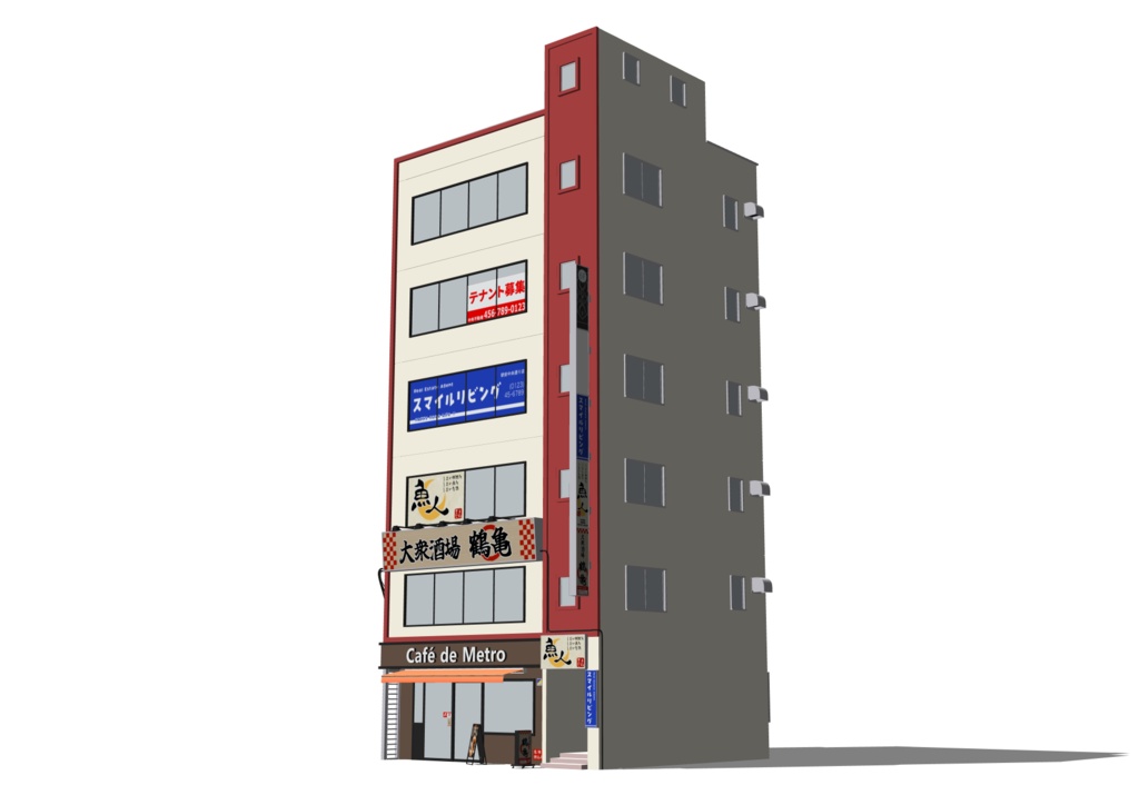 【3D素材】繁華街ビル01【.fbx】