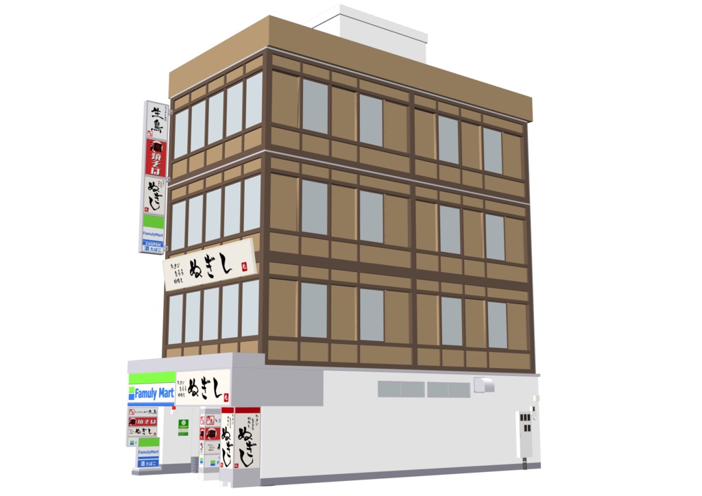 【3D素材】繁華街ビル03【.fbx】