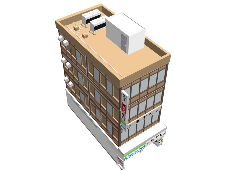 【3D素材】繁華街ビル03【.fbx】