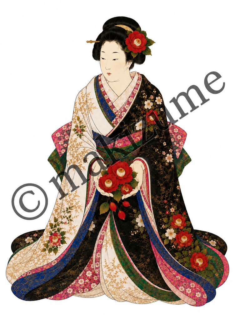 椿美人 〜浮世絵〜 コラージュ素材