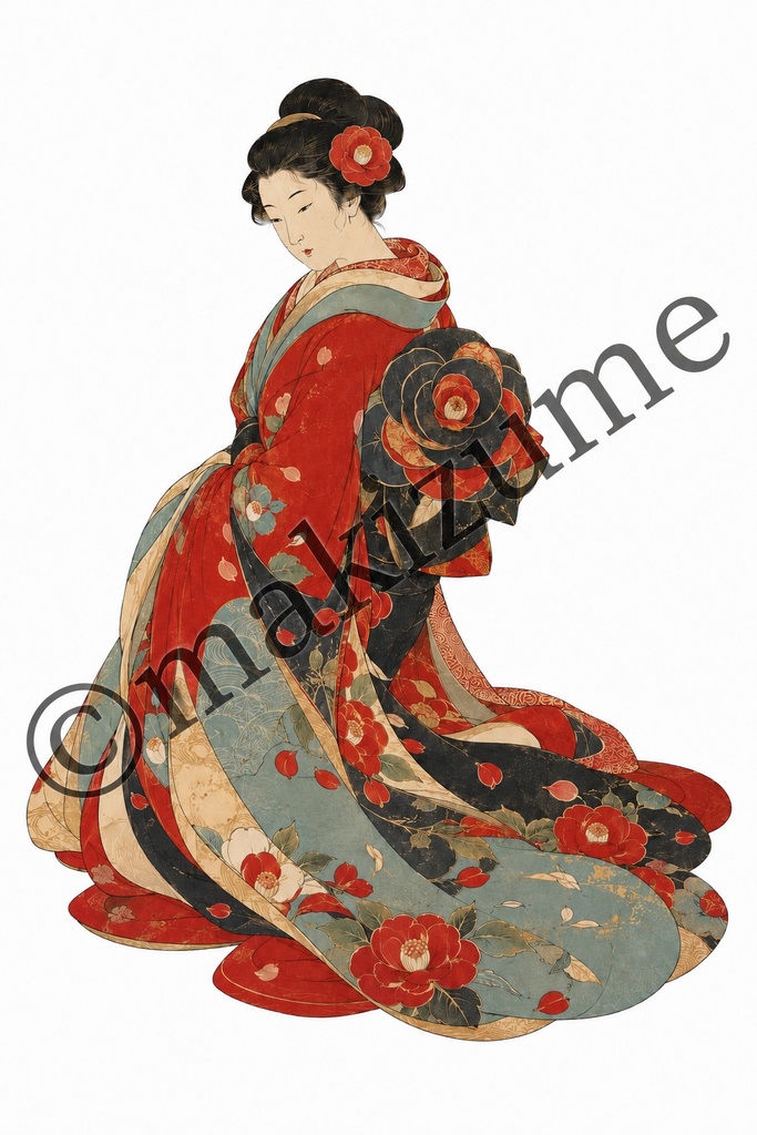 椿美人 〜浮世絵〜 コラージュ素材