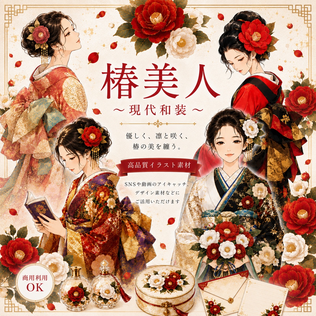 椿美人 ~現代和装~ コラージュ素材