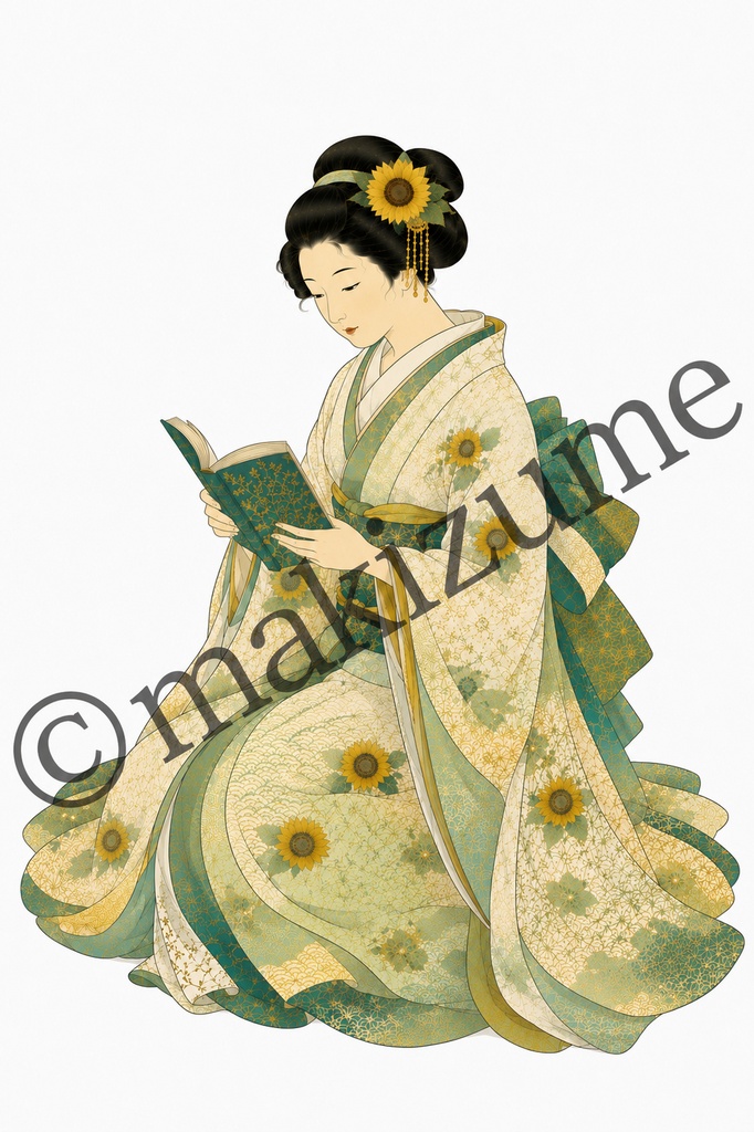 向日葵美人〜浮世絵〜 コラージュ素材