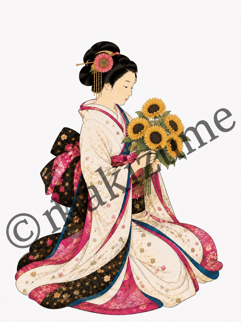 向日葵美人〜浮世絵〜　コラージュ素材