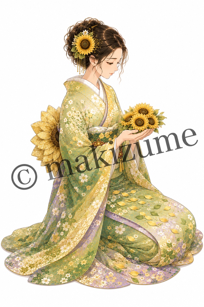 向日葵美人〜現代和装〜 コラージュ素材