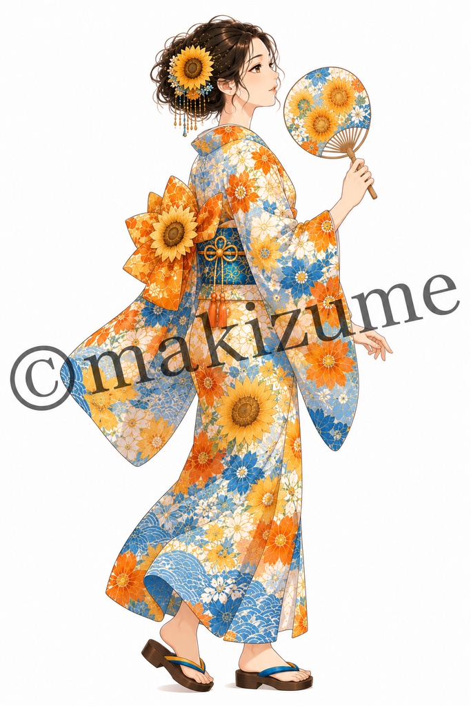 向日葵美人〜現代和装〜 コラージュ素材