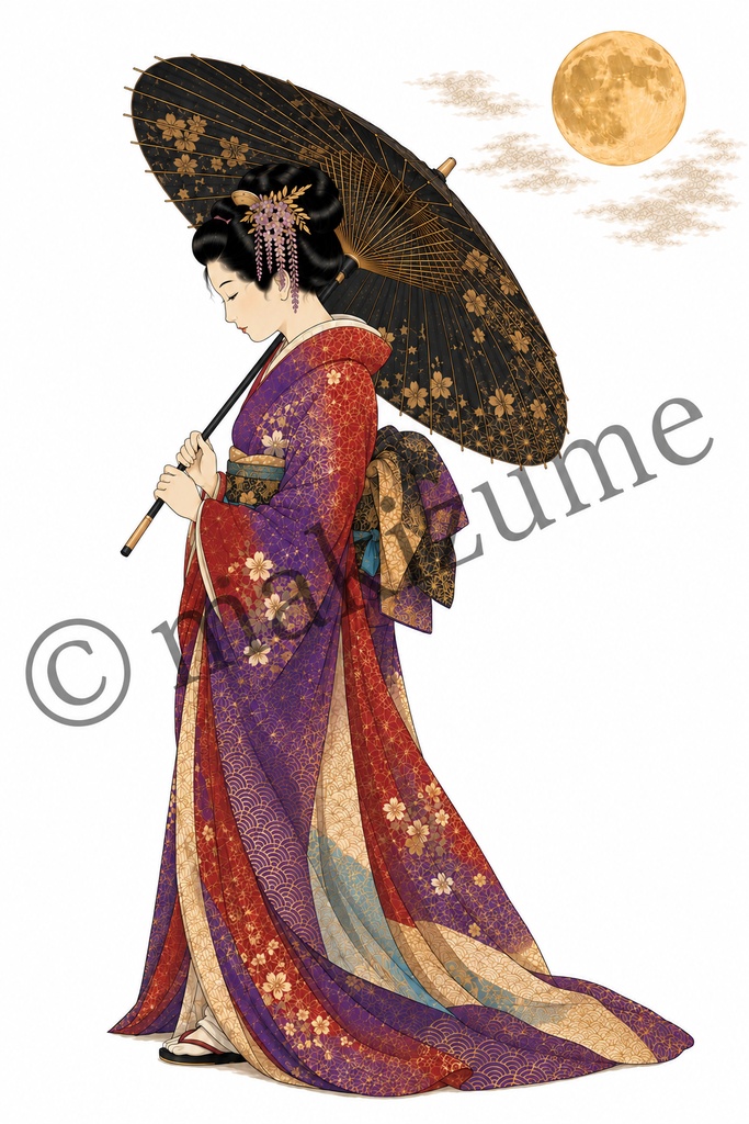 月下美人 〜浮世絵〜 コラージュ素材