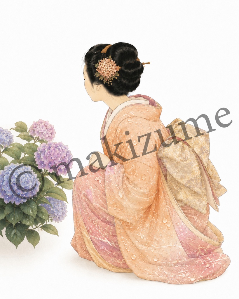 紫陽花美人 〜浮世絵〜 コラージュ素材