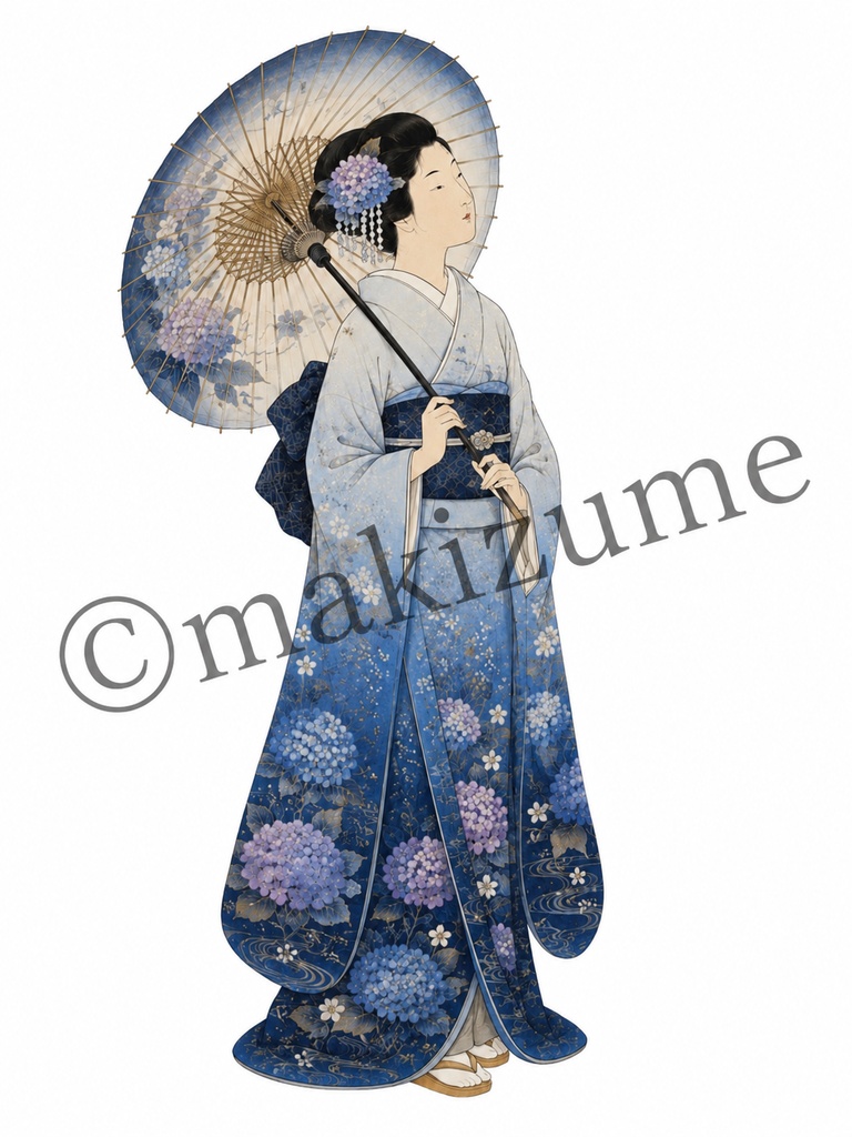 紫陽花美人 〜浮世絵〜 コラージュ素材