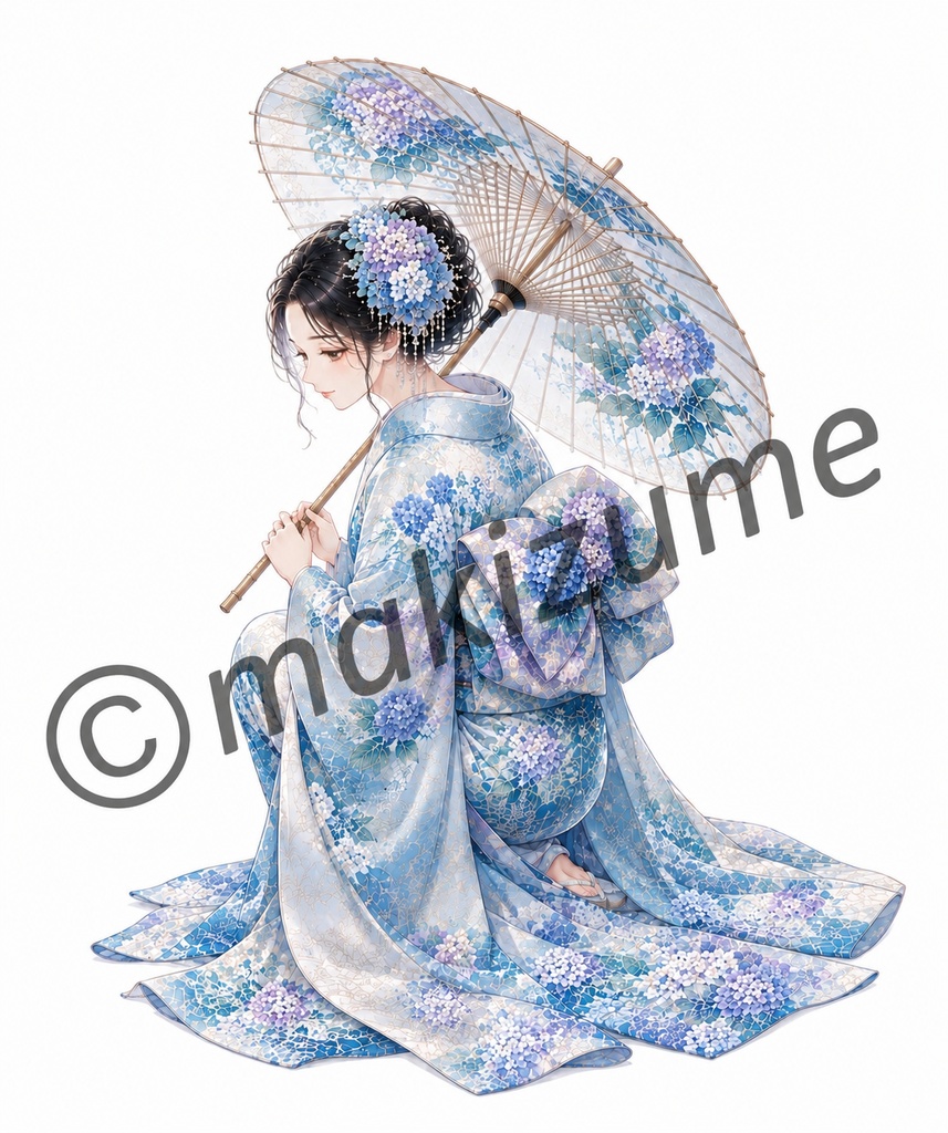 紫陽花美人 〜現代和装〜 コラージュ素材