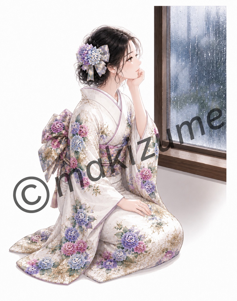 紫陽花美人 〜現代和装〜 コラージュ素材