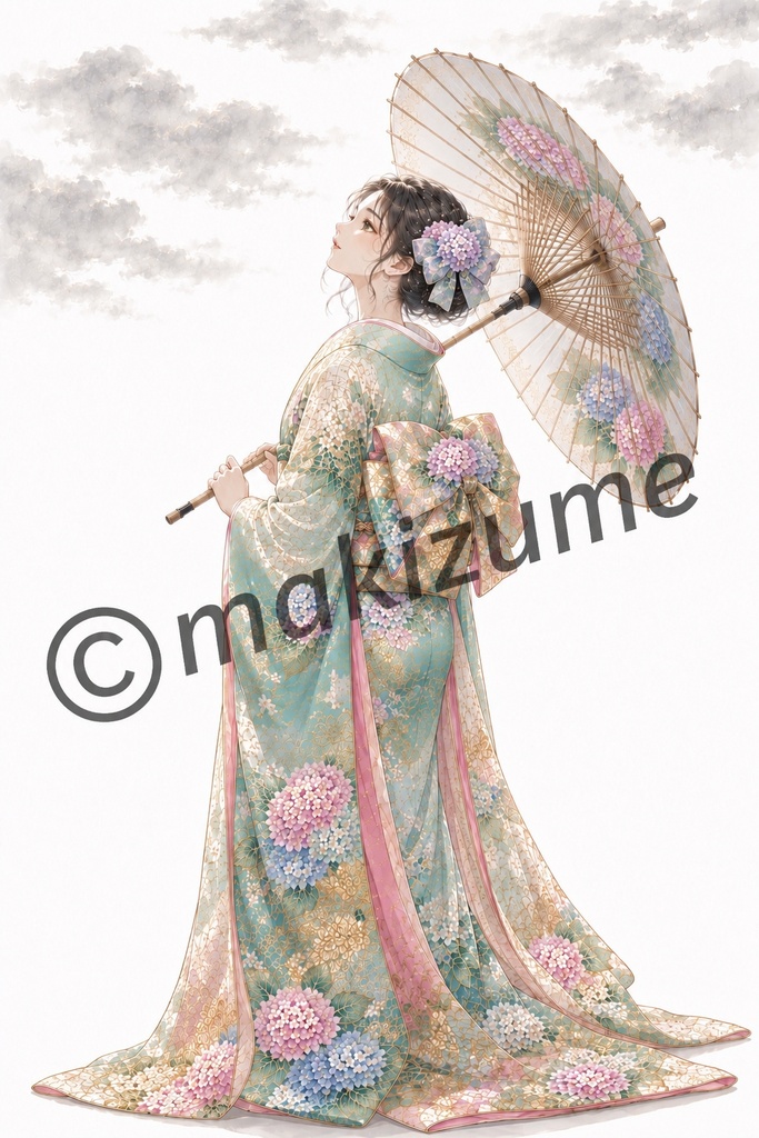 紫陽花美人 〜現代和装〜 コラージュ素材