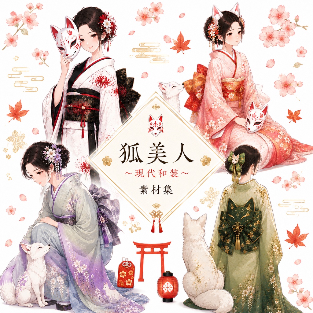 狐美人 〜現代和装〜 コラージュ素材