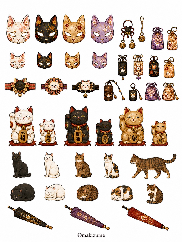 猫美人 〜浮世絵〜 コラージュ素材