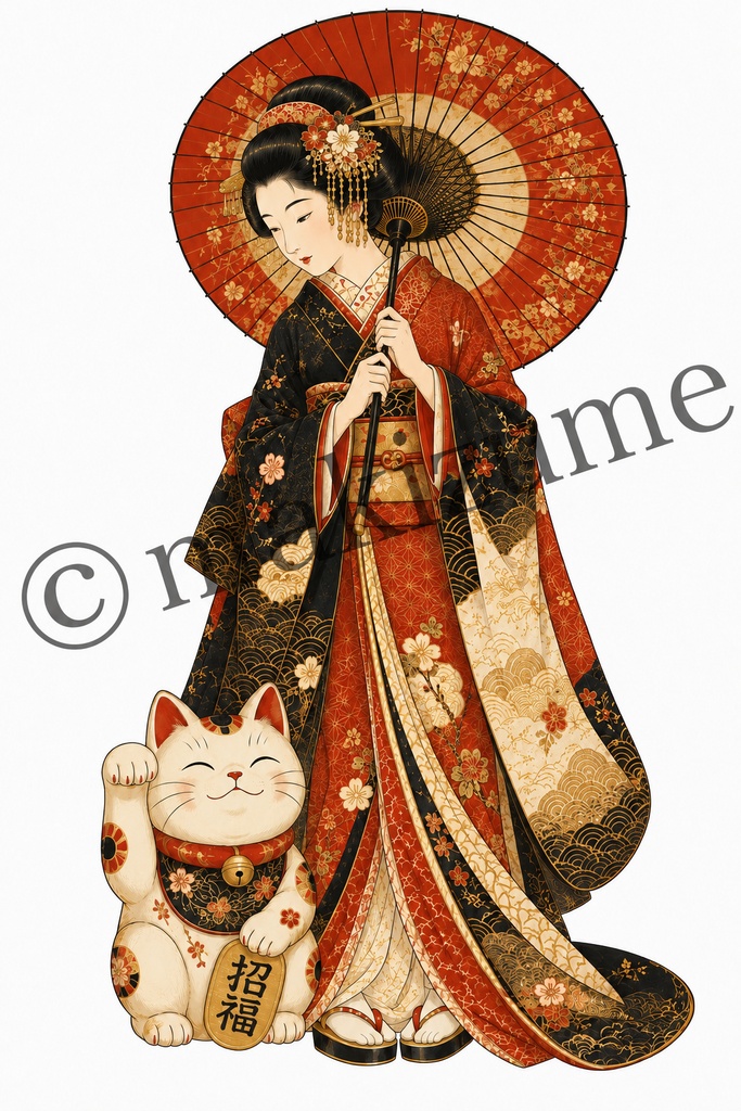 猫美人 〜浮世絵〜 コラージュ素材