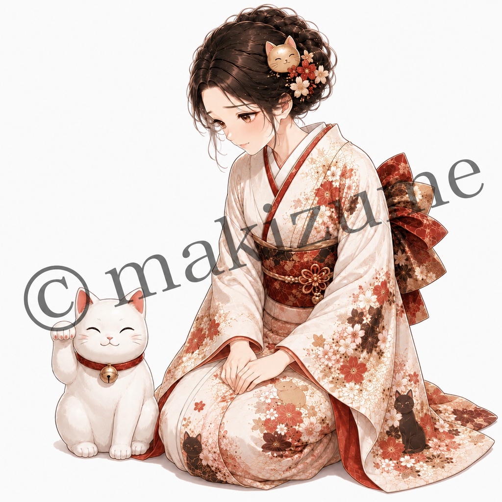 猫美人 〜現代和装〜 コラージュ素材